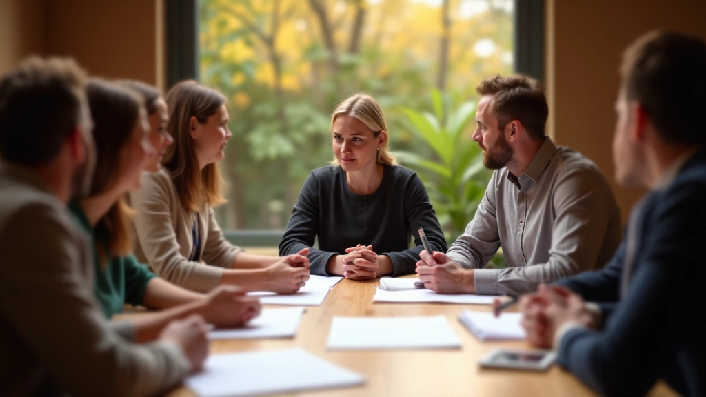Gruppe von Menschen sitzt zusammen und diskutiert finanzielle Planung an einem Tisch mit Dokumenten