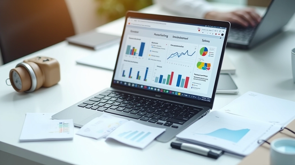 Laptop zeigt Finanzplanungssoftware mit Graphen und Statistiken zur Sparentwicklung