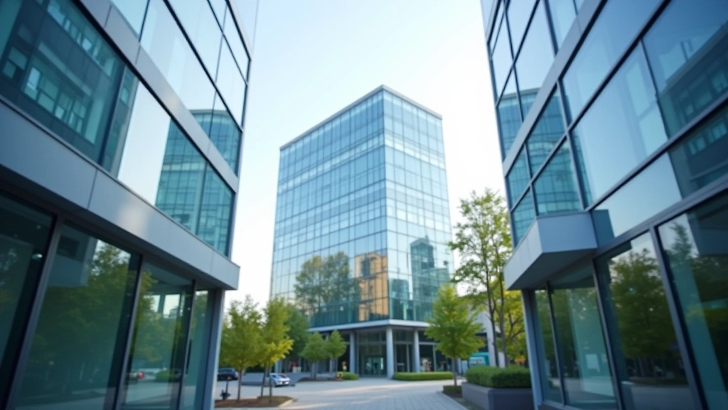 Moderne Bürogebäude in Augsburg, Finanzdistrikt mit gläsernen Fassaden und professioneller Atmosphäre